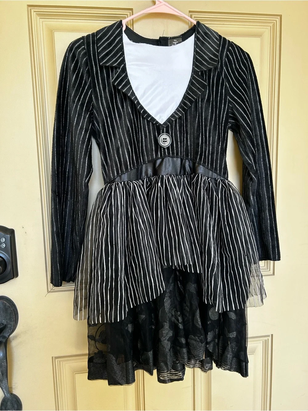 Disney NBC Black Pinstripe Peplum Jack Skellington Costume - Girls